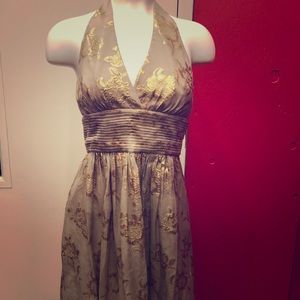 Gold and Beige Halter Dress